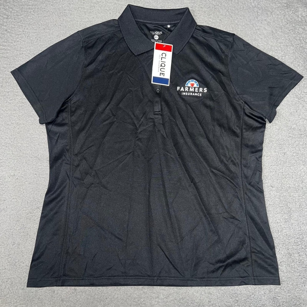NWT Clique x Farmers Insurance Shirt Women's 2XL XXL Black Polo Embroidered Top